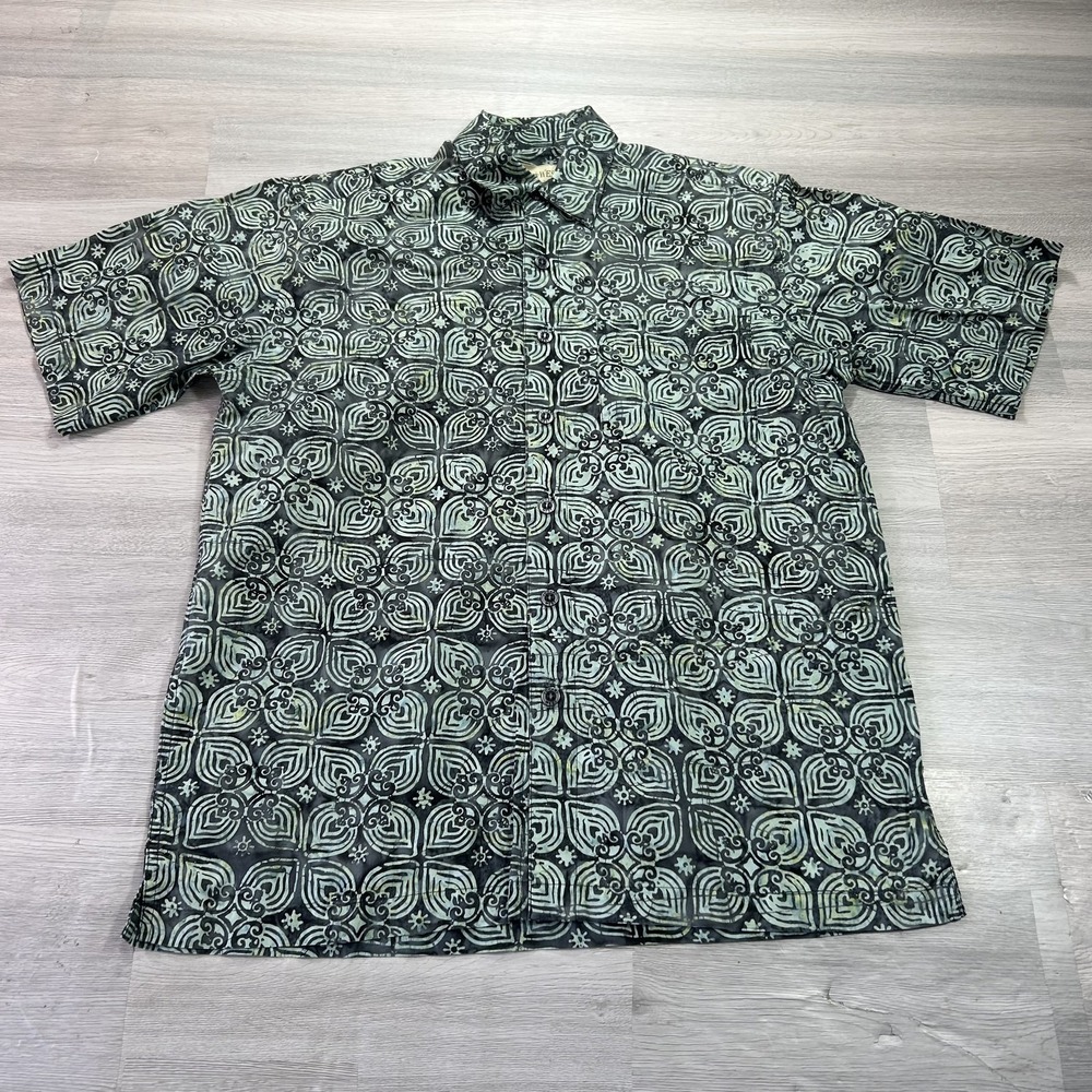 Johari West Shirt Mens Medium Green Geometric Short Sleeve Button Up Casual